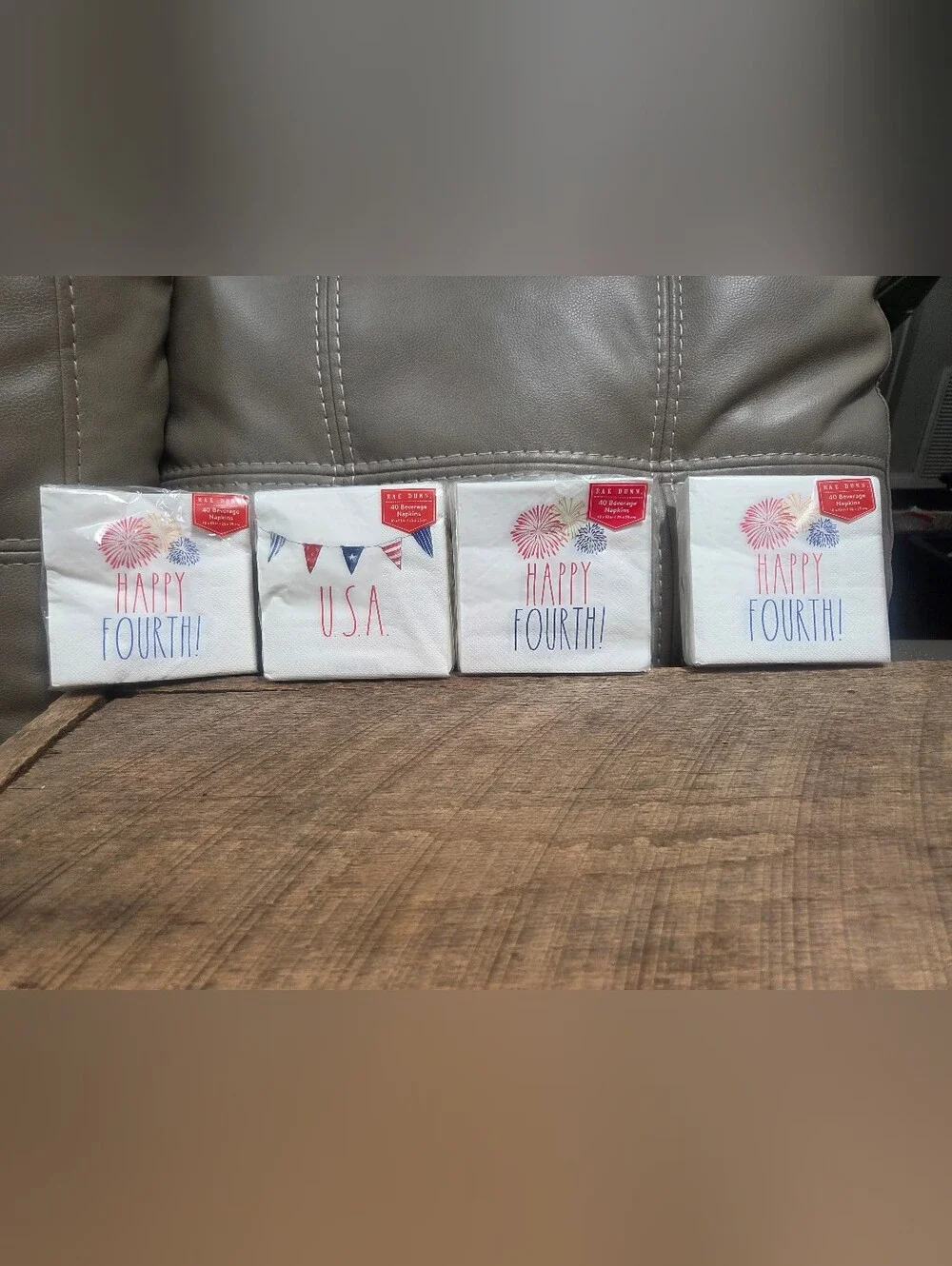 Lot of 4 NEW Rae Dunn ~ Fourth of July Beverage Napkins - 40 ea./160 ~ Bin 1G